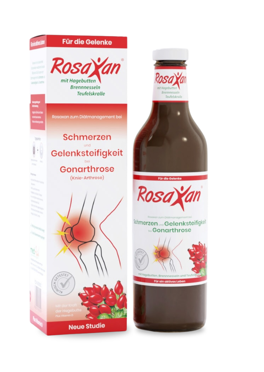Rosaxan Flasche und Verpackung